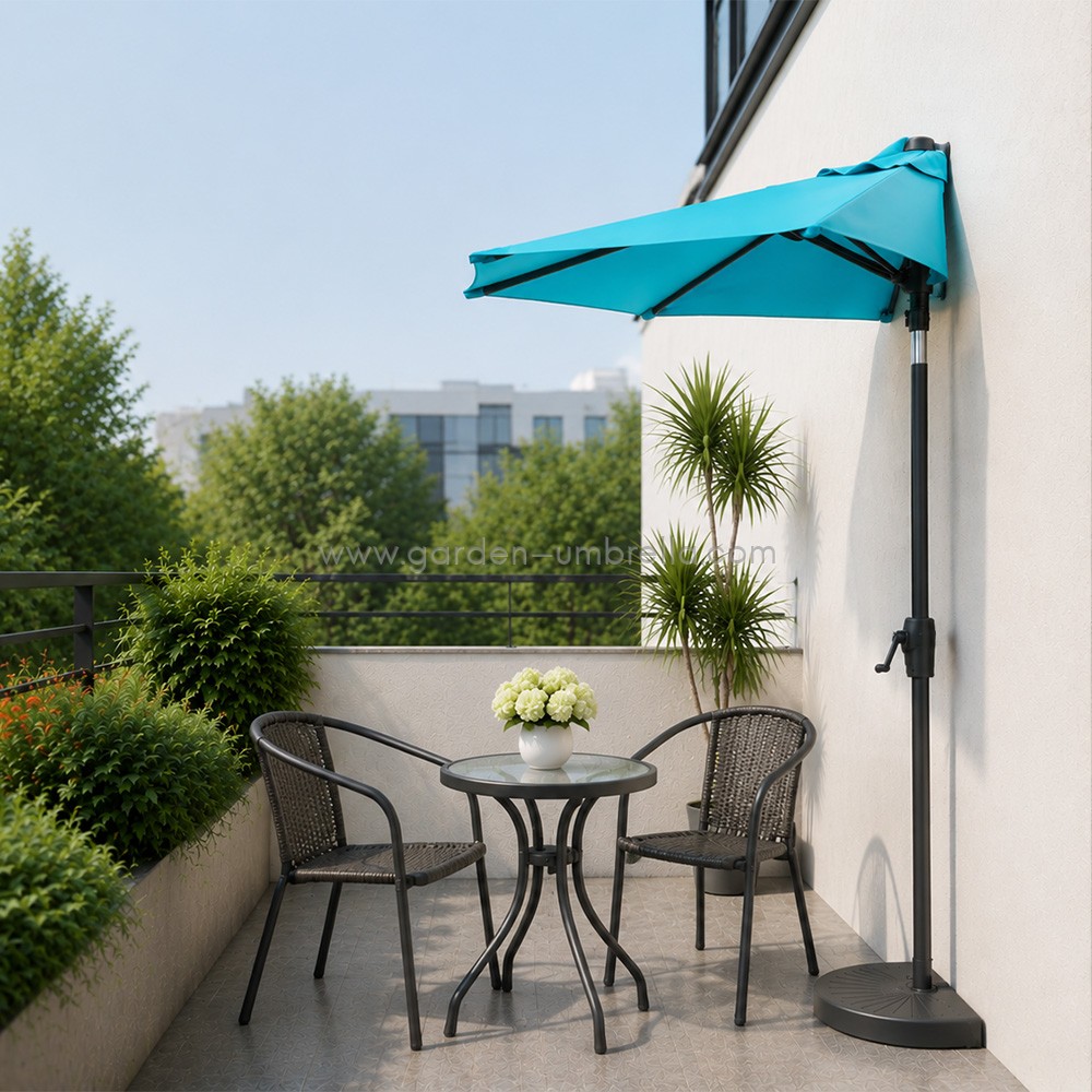Space-Saving Half Market Umbrella | Center Pole Patio Umbrella for Wall-Side Outdoor Use OFP-201