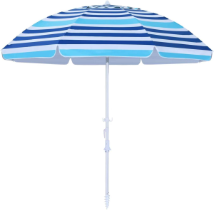 Striped Beach Umbrella with Scalloped Canopy for Outdoor Use